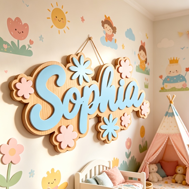 Nursery - Personalized Floral Themed Name Room Sign,