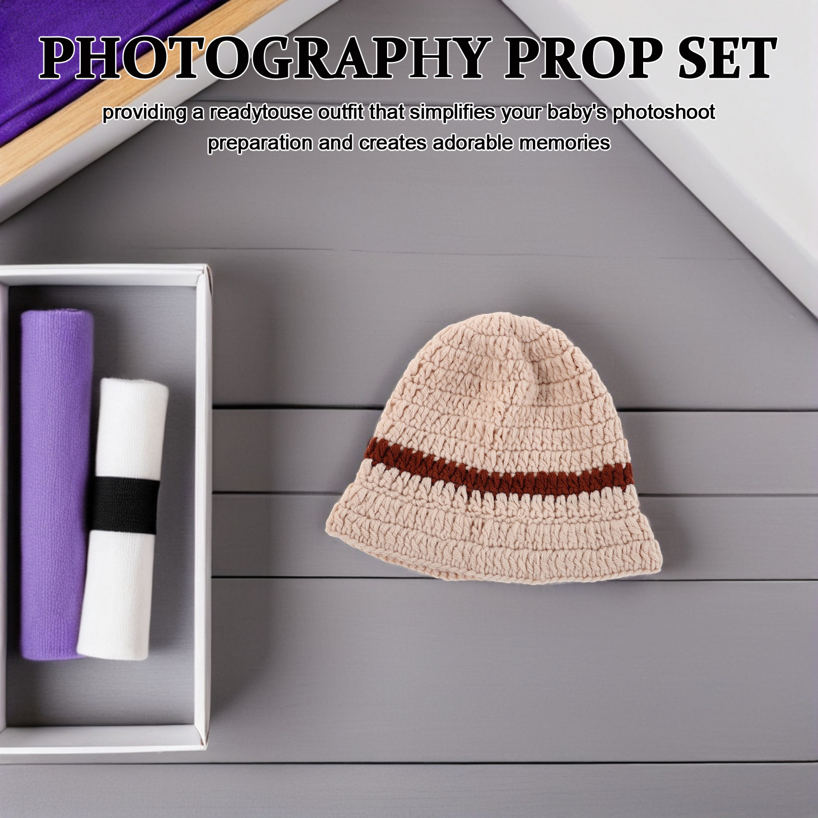 Infant Photography Props Outfit - 1Set Newborn Cowboy Outfit Beige Crochet